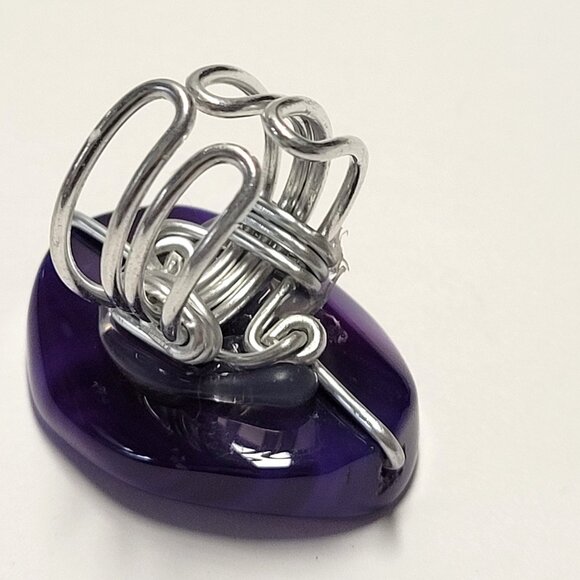 Purple Agate Oval Ring Adjustable Band - Picture 9 of 10
